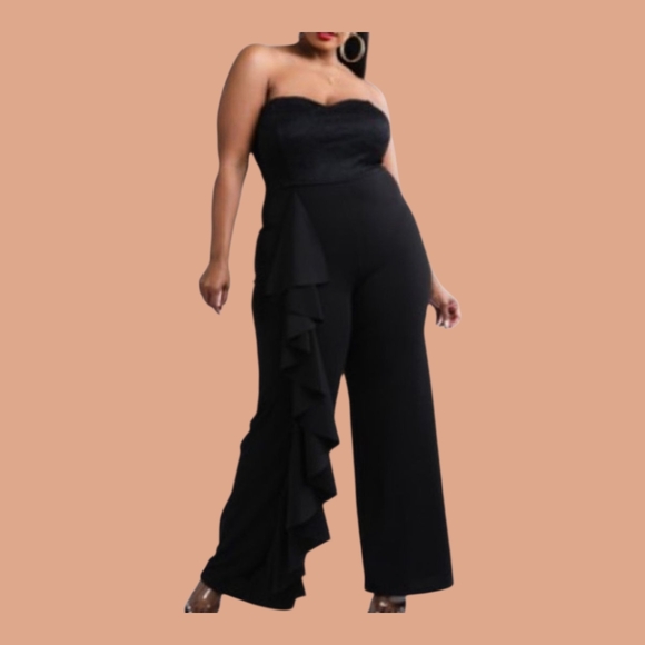 Womens~Jumpsuit~Black Strapless~Wide-Leg~NEW~Size 2X~🎁🎄Christmas Present🎁🎄 - Picture 4 of 6